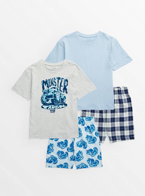 Blue Monster Truck & Check Pyjama Sets 2 Pack 5-6 years